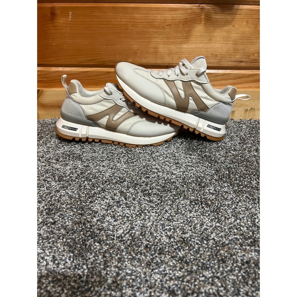 Somiliss Women's 7/7.5 Beige Necap Reveal Leather Sneakers Lace-Up Chunky Sole‎